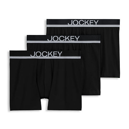 Jockey Casual Cotton Stretch Mens 3 Pack Trunks, Large, Black