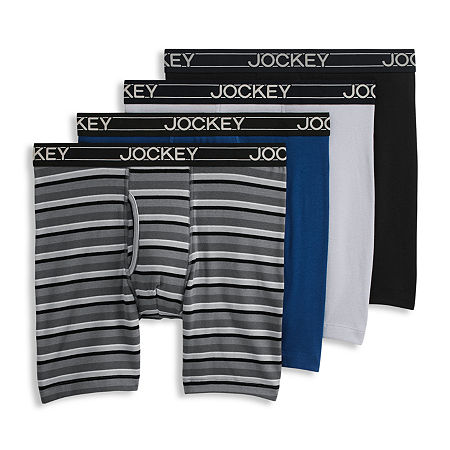 Jockey Lightweight Cotton Blend Mens 4 Pack Long Leg Boxer Briefs, Large, Blue