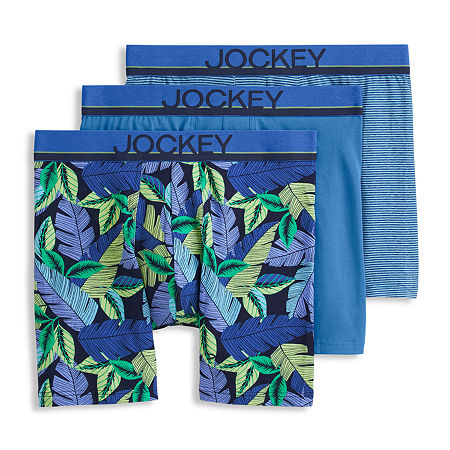 Jockey Casual Cotton Stretch Mens 3 Pack Boxer Briefs, Large, Blue