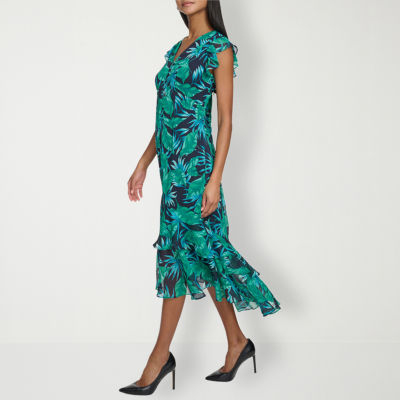 Marc New York Womens Short Sleeve High-Low Leaf Shift Dress