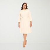 Black Label by Evan-Picone Womens Plus Crew Neck Sleeveless Fit + Flare  Dress, Color: Natural White - JCPenney
