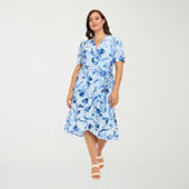 London Times Womens Plus Short Sleeve Midi Fit + Flare Dress, Color: Pink -  JCPenney