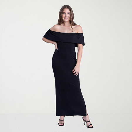 24seven Comfort Apparel Womens Straight Neck Short Sleeve Ruffled Maxi Dress