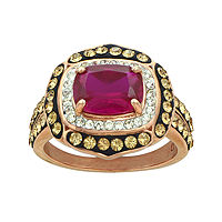 14K Rose Gold Over Silver Red Crystal Ring, 9, Red