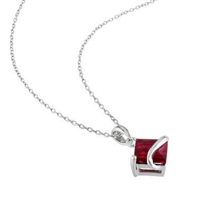 Womens Lab Created Red Ruby Sterling Silver 18 Inch Pendant Necklace