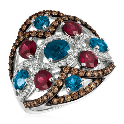 LIMITED QUANTITIES! Le Vian Grand Sample Sale™ Ring featuring Deep Sea Blue Topaz™ Raspberry Rhodolite® Chocolate Diamonds® Vanilla Diamonds® set in 14K Vanilla Gold®