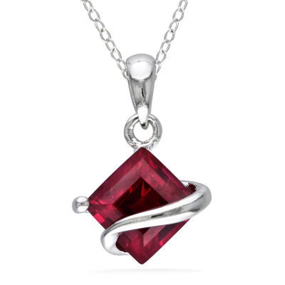 Womens Lab Created Red Ruby Sterling Silver 18 Inch Pendant Necklace