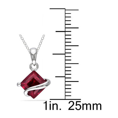 Womens Lab Created Red Ruby Sterling Silver 18 Inch Pendant Necklace