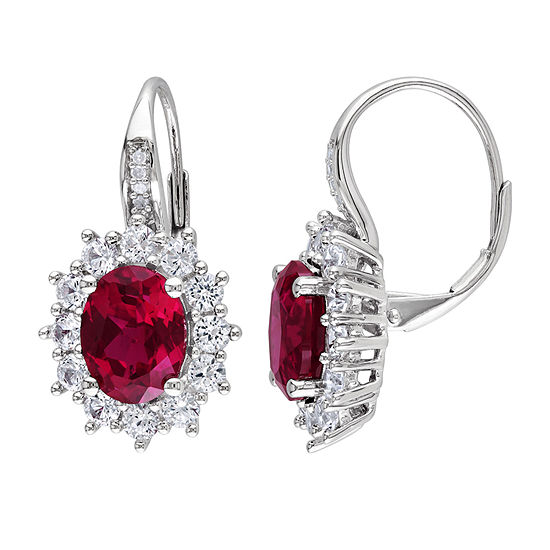 Diamond Accent Lab Created Red Ruby Sterling Silver Drop Earrings