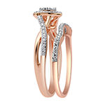 Surrounded by Love Womens 1/5 CT. T.W. Genuine White Diamond 14K Rose Gold Over Silver Heart Side Stone Halo Bridal Set