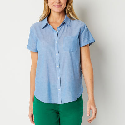 St John S Bay Womens Short Sleeve Regular Fit Button Down Shirt Color   DP0226202307052026M