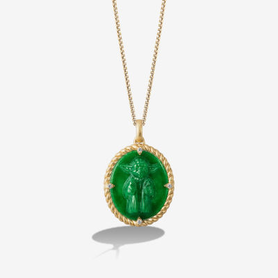 Star Wars Fine Jewelry Yoda Womens Diamond Accent Genuine Green Jade 10K Gold Oval Star Wars Pendant Necklace