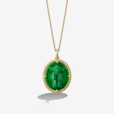 Star Wars Fine Jewelry Yoda Womens Diamond Accent Genuine Green Jade 10K Gold Oval 17 1/2 Inch Pendant Necklace