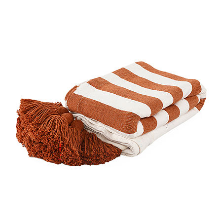 Lr Home Hanny Striped Reversible Throw, One Size, Orange