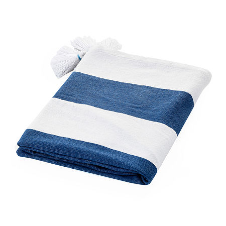 Lr Home Monica Stripe Reversible Throw, One Size, Blue