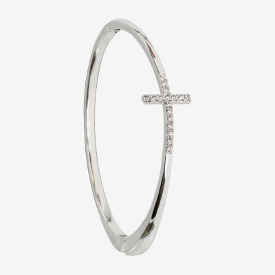 Sparkle Allure Pure Silver Over Brass Cross Bangle Bracelet