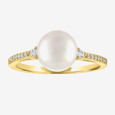 Yes, Please! Womens 8MM White Cultured Freshwater Pearl 14K Gold Over Silver Round Cocktail Ring