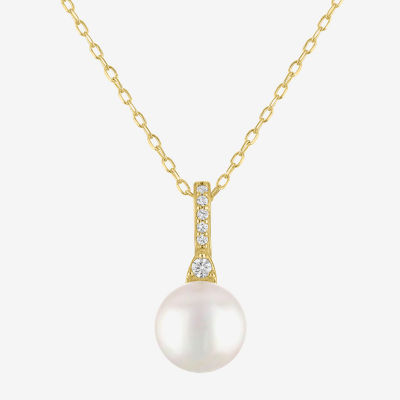 Yes, Please! Womens Lab Created White Cultured Freshwater Pearl 14K Gold Over Silver Sterling Silver Round Pendant Necklace