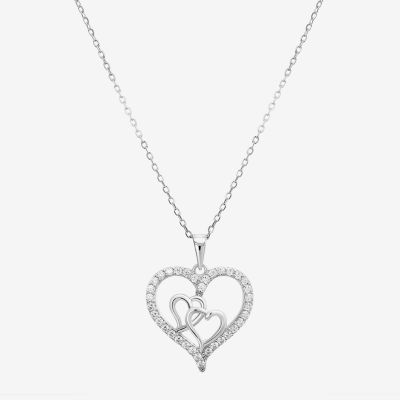 Diamonart Womens White Cubic Zirconia Sterling Silver Heart Pendant Necklace