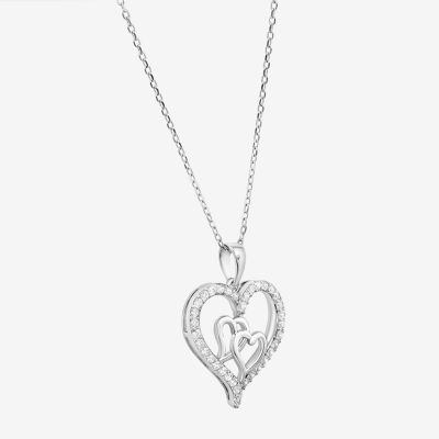 Diamonart Womens White Cubic Zirconia Sterling Silver Heart Pendant Necklace