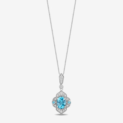 Enchanted Disney Fine Jewelry Womens 1/6 CT. T.W. Genuine Blue Topaz Sterling Silver Aladdin Jasmine Pendant Necklace