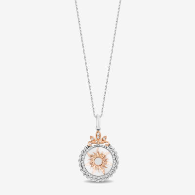 Enchanted Disney Fine Jewelry Womens 1/8 CT. T.W. Genuine White Quartz 14K Rose Gold Over Silver Rapunzel Pendant Necklace