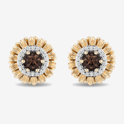 Enchanted Disney Fine Jewelry 1/10 CT. T.W. Genuine Brown Quartz 14K Gold Over Silver 11.8mm Flower Pocahontas Stud Earrings