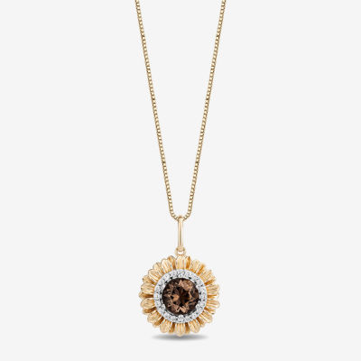 Enchanted Disney Fine Jewelry Womens 1/10 CT. T.W. Genuine Brown Quartz 14K Gold Over Silver Flower Pocahontas Pendant Necklace