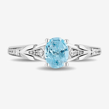 Sterling Silver Diamond & Genuine Oval Blue Topaz Ring Sterling Silver Diamond & Genuine Oval Blue Topaz Ring