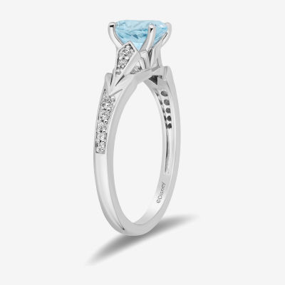 Enchanted Disney Fine Jewelry Womens 1/10 CT. T.W. Genuine Blue Topaz Sterling Silver Frozen Elsa Cocktail Ring