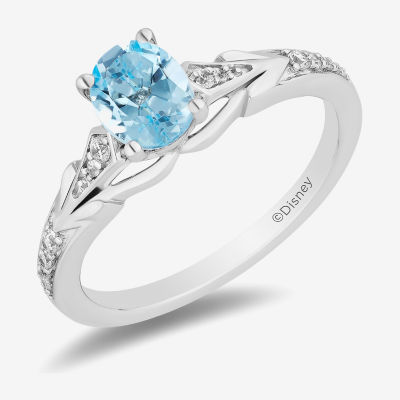 Enchanted Disney Fine Jewelry Womens 1/10 CT. T.W. Genuine Blue Topaz Sterling Silver Elsa Frozen Cocktail Ring