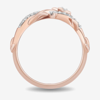 Enchanted Disney Fine Jewelry Womens 1/10 CT. T.W. Natural White Diamond 14K Rose Gold Over Silver Rapunzel Crossover Cocktail Ring