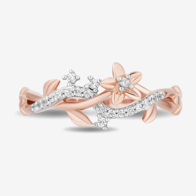 Enchanted Disney Fine Jewelry Womens 1/10 CT. T.W. Mined White Diamond 14K Rose Gold Over Silver Rapunzel Crossover Cocktail Ring