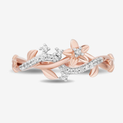 Enchanted Disney Fine Jewelry Womens 1/10 CT. T.W. Natural White Diamond 14K Rose Gold Over Silver Rapunzel Crossover Cocktail Ring