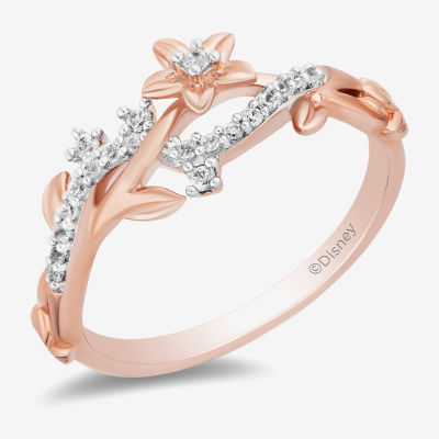 Enchanted Disney Fine Jewelry Womens 1/10 CT. T.W. Natural White Diamond 14K Rose Gold Over Silver Rapunzel Crossover Cocktail Ring