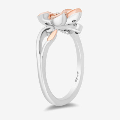 Enchanted Disney Fine Jewelry Womens 1/10 CT. T.W. Mined White Diamond 14K Rose Gold Over Silver Flower Moana Cocktail Ring