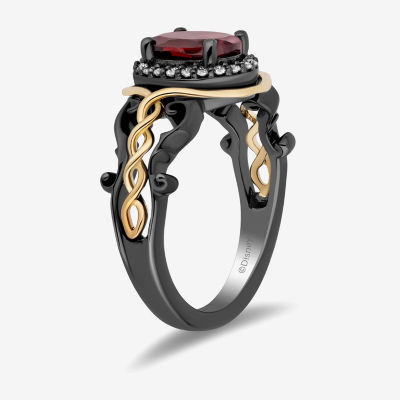 Enchanted Disney Fine Jewelry Villains Womens 1/6 CT. T.W. Genuine Red Garnet 14K Two Tone Gold Over Silver Evil Queen Halo Cocktail Ring