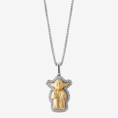 Star Wars Fine Jewelry Yoda Womens 1/10 CT. T.W. Mined White Diamond 10K Gold Sterling Silver Star Wars Pendant Necklace