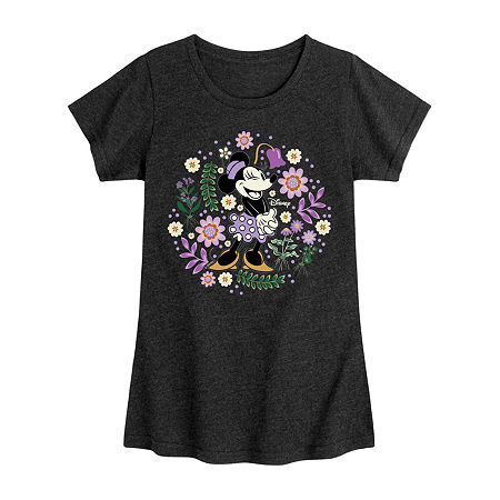 Disney Collection Little & Big Kid Girls Crew Neck Short Sleeve Regular Fit Minnie Mouse Graphic T-Shirt, Small, Black