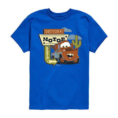 Disney Collection Little & Big Boys Crew Neck Short Sleeve Cars Graphic T-Shirt, Large, Blue