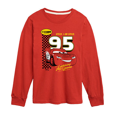 Disney Collection Little & Big Boys Crew Neck Long Sleeve Cars Graphic T-Shirt, Large, Red