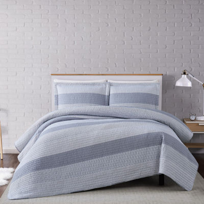 Truly Soft Grey Multi Stripe Quilt Set