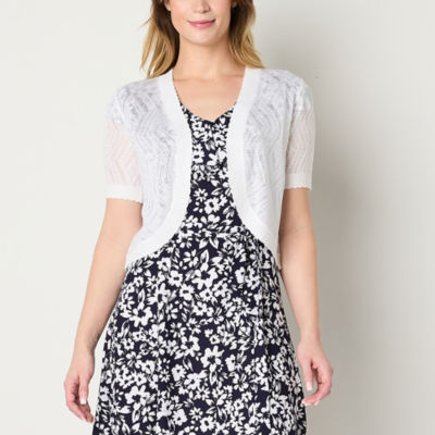 Perceptions Womens Short Sleeve Chevron Shrug, Color White JCPenney