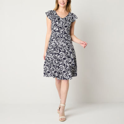 Perceptions Sleeveless Floral Fit + Flare Dress