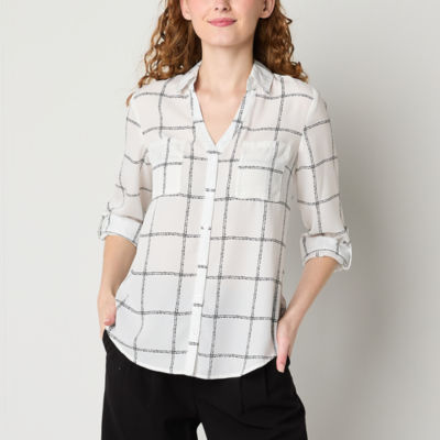 by&by Juniors Womens 3/4 Sleeve Regular Fit Button-Down Shirt