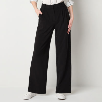 by&by-Juniors Womens High Rise Wide Leg Pleated Front Pant