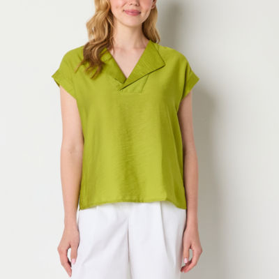 Worthington Womens V Neck Short Sleeve Blouse