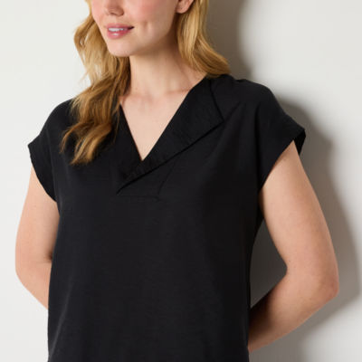 Worthington Womens V Neck Short Sleeve Blouse