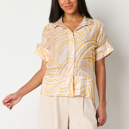 Worthington Womens Short Sleeve Regular Fit Button-Down Shirt
