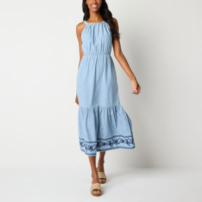 St. John's Bay Womens Sleeveless Embroidered Midi Maxi Dress